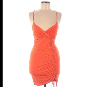 New summer orange ruched dress size Large fits like a small!!